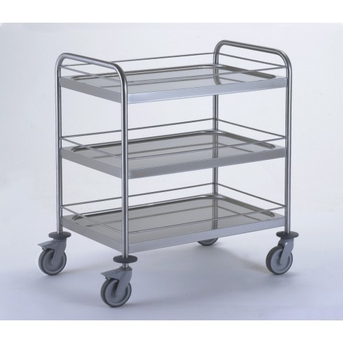 Chariot de service avec 2 arceaux 3 plateaux 1000 x 600 mm avec galerie