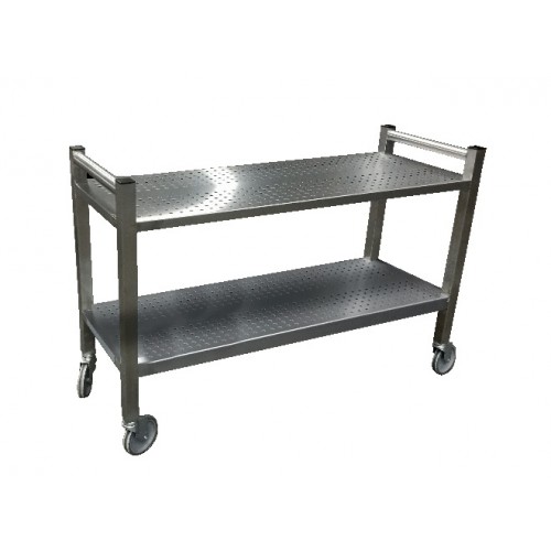 Chariot 2 ponts inox avec roues plateaux perforés Chariot 2 ponts inox avec roues plateaux perforés