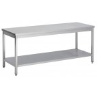 Table démontable bord droit pieds carrés inox ferritique centrale+étagère P 700 mm