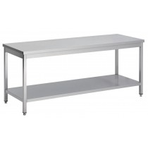 Table démontable bord droit pieds carrés inox ferritique centrale+étagère P 700 mm