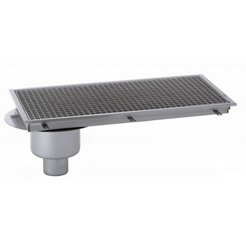 Siphon avec cuvette monobloc inox 1000 x 250 mm sortie verticale décentrée Ø 100 mm Siphon avec cuvette monobloc inox 1000 x 250 mm sortie verticale décentrée Ø 100 mm