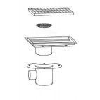 Siphon avec cuvette réglable, 1000 x 250 mm, sortie horizontale décentrée, Ø 100 mm