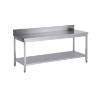 Table démontable, adossée+étagère, Inox ferritique, 700X700X850