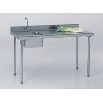 Table du chef TS 15N soudée, avec robinet, à dosseret, L 700 x l 700 mm, bac au centre, L 400 x P 400 x H 250 mm