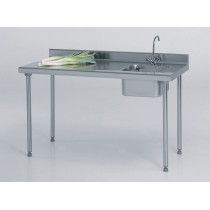 Table du chef TS 15N soudée, avec robinet, à dosseret, largeur 700 mm, bac à droite, L 400 x P 400 x H 250 mm