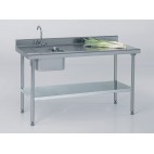 Table du chef TS 15N soudée avec robinet à dosseret + étagère largeur 700 mm bac à gauche L 400 x P 400 x H 250 mm