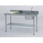 Table du chef TS 15N soudée avec robinet à dosseret + étagère largeur 700 mm bac à droite L 400 x P 400 x H 250 mm