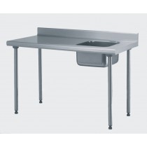 Table du chef TS 15N soudée, sans robinet, à dosseret, largeur 700 mm, bac à droite, L 400 x P 400 x H 250 mm