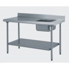 Table du chef TS 15N soudée sans robinet à dosseret + étagère bac à droite largeur 700 mm