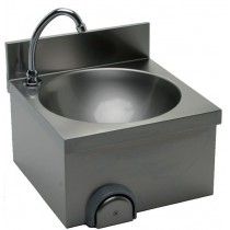 Lave main cuisine professionnelle,  avec dosseret H-30 mm, cuve  ronde, L 400 x P 400 x H 250 mm