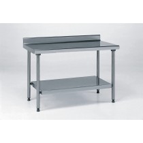 Table inox TS 15N démontable sur mesure à dosseret + étagère pieds ronds largeur 600 mm