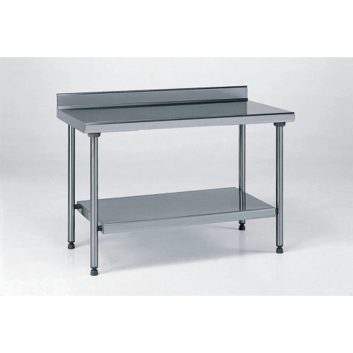 Table inox TS 15N démontable sur mesure à dosseret + étagère pieds ronds largeur 800 mm