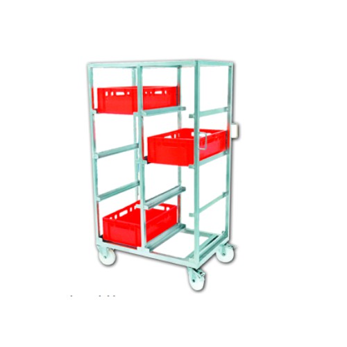 Chariot de transport en acier inoxydable pour 8 caisses EURO Chariot de transport en acier inoxydable pour 8 caisses EURO