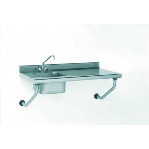 Table inox suspendue sur-mesure à dosseret avec robinet largeur 700 mm bac à gauche Table inox suspendue sur-mesure à dosseret avec robinet largeur 700 mm bac à gauche
