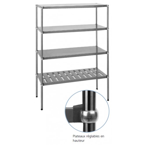 Rayonnage inox à plateaux pleins à 4 niveaux L 2065 X P 500 X H 1780 Rayonnage inox à plateaux pleins à 4 niveaux L 2065 X P 500 X H 1780