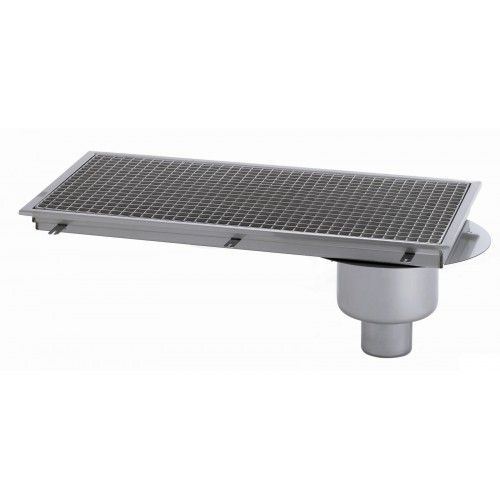 Siphon avec cuvette réglable inox 1000 x 250 mm sortie verticale décentrée Ø 100 mm Siphon avec cuvette réglable inox 1000 x 250 mm sortie verticale décentrée Ø 100 mm