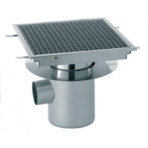 Siphon avec cuvette réglable inox 1200 x 400 mm sortie horizontale décentrée Ø 100 mm