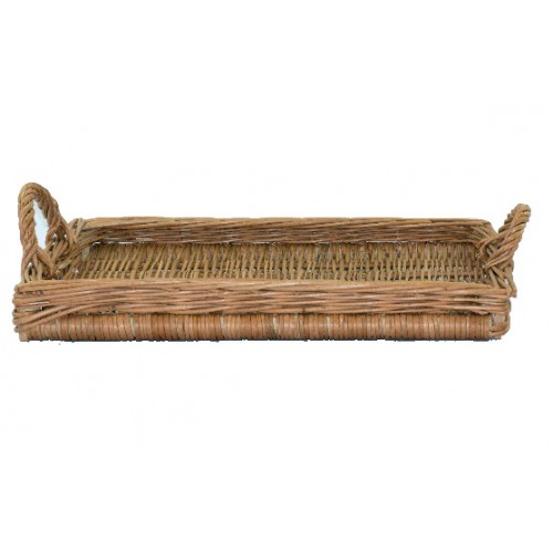 Plateau de présentation osier marron rectangulaire avec 2 poignées, L 400 x P 250 mm