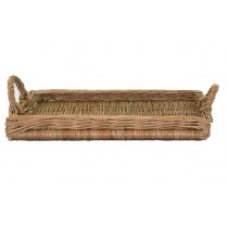 Plateau de présentation osier marron rectangulaire avec 2 poignées, L 400 x P 250 mm