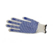 Gant de manutention surgelé tricoté en polyester/coton picots PVC blanche/bleue