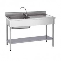 Plonge démontable, avec étagère, adossée, 1 bac à gauche, 1 égouttoir à droite, L 1200 x l 700 x H 900 mm