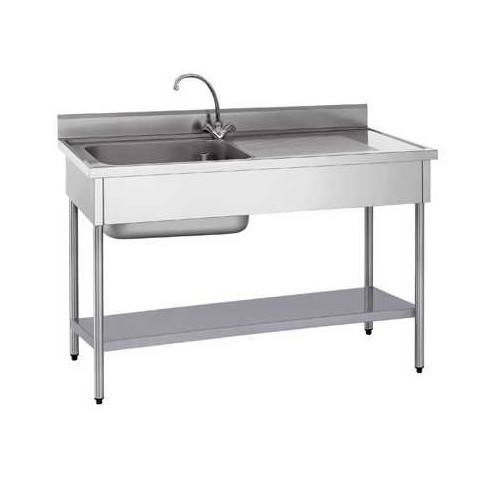 Plonge démontable avec étagère adossée 1 bac à gauche 1 égouttoir à droite L 1400 x l 700 x H 900 mm