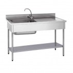 Plonge démontable, avec étagère, adossée, 1 bac à gauche, 1 égouttoir à droite, L 1400 x l 700 x H 900 mm