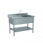 Plonge démontable, avec étagère, adossée, 1 bac à droite, 1 égouttoir à gauche, L 1400 x l 700 x H 900 mm