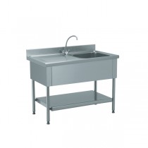 Plonge démontable, avec étagère, adossée, 1 bac à droite, 1 égouttoir à gauche, L 1200 x l 700 x H 900 mm