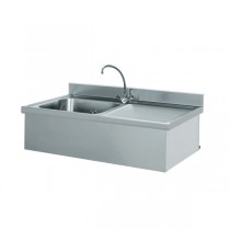 Plonge suspendue, adossée, 1 bac à gauche, 1 égouttoir à droite, L 1200 x l 700 mm