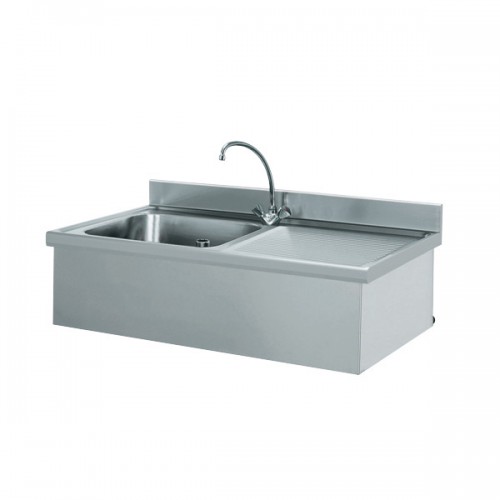 Plonge suspendue adossée 1 bac à gauche 1 égouttoir à droite L 1200 x l 700 mm