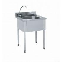 Plonge à batterie, acier inoxydable, adossée, 1 bac, L 950 x l 700 x H 900 mm