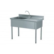 Plonge à batterie, acier inoxydable, adossée, 1 bac à gauche, 1 égouttoir à droite, L 1500 x l 800 x H 900 mm
