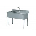 Plonge à batterie, acier inoxydable, adossée, 1 bac à gauche, 1 égouttoir à droite, L 1500 x l 800 x H 900 mm