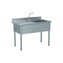 Plonge à batterie, acier inoxydable, adossée, 1 bac à droite, 1 égouttoir à gauche, L 1500 x l 800 x H 900 mm