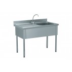 Plonge à batterie, acier inoxydable, adossée, 1 bac à droite, 1 égouttoir à gauche, L 1500 x l 800 x H 900 mm
