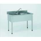 Plonge à batterie, acier inoxydable, adossée, 2 bacs, L 1500 x l 800 x H 900 mm