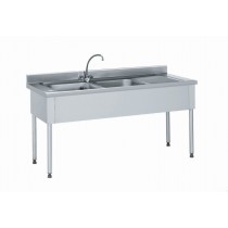 Plonge à batterie, acier inoxydable, adossée, 2 bacs à gauche, 1 égouttoir à droite, L 2500 x l 800 x H 900 mm
