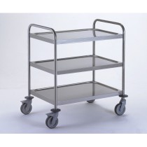 Chariot de service acier inoxydable avec 2 arceaux 3 plateaux de 800 x 530 mm,  livrés à plat