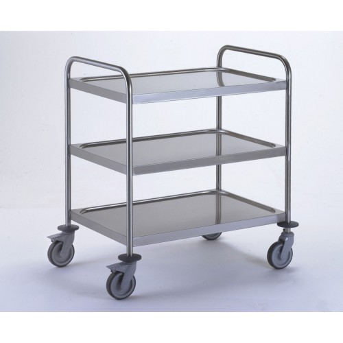 Chariot de service acier inoxydable avec 2 arceaux 3 plateaux de 800 x 530 mm, livrés à plat Chariot de service acier inoxydable avec 2 arceaux 3 plateaux de 800 x 530 mm, livrés à plat
