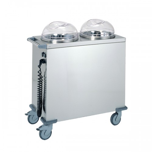 Chariot chauffant à 2 piles d’assiettes acier inoxydable avec couvercle, largeur 520 mm Chariot chauffant à 2 piles d’assiettes acier inoxydable avec couvercle, largeur 520 mm