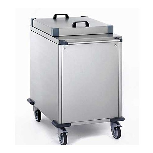 Chariot à verres à niveau constant acier inoxydable avec habillage et couvercle inox, plate-forme 530 x 530 mm