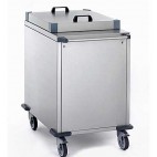 Chariot à verres à niveau constant acier inoxydable avec habillage et couvercle inox, plate-forme 530 x 530 mm
