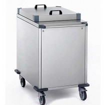 Chariot à verres à niveau constant acier inoxydable avec habillage et couvercle inox, plate-forme 530 x 530 mm