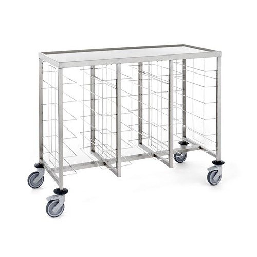Chariot cafétéria acier inoxydable 3 x 6 niveaux avec tablette supérieure H 1040 mm Chariot cafétéria acier inoxydable 3 x 6 niveaux avec tablette supérieure H 1040 mm