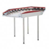 Table à rouleau avec plage et dosseret, en virage à 90°, 4 pieds, 1100 x 1100 mm