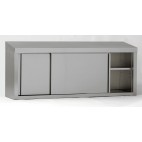 Armoire suspendue avec porte coulissante en acier inoxydable dessus incliné largeur 400 mm