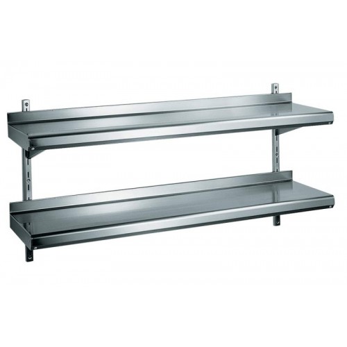 Étagère murale à crémaillère 2 niveaux en inox largeur 390 mm Étagère murale à crémaillère 2 niveaux en inox largeur 390 mm