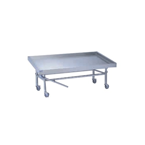 Etal à poisson modulaire, acier inoxydable, sur piétement réglable avec roues à chape inox, L 2200 x l 1100 mm Etal à poisson modulaire, acier inoxydable, sur piétement réglable avec roues à chape inox, L 2200 x l 1100 mm