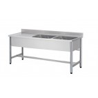 Plonge démontable sur pieds ronds, sans étagère, en inox AISI 304, 2 bacs, L 1600 mm